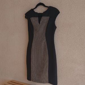 Connected Apparel Black and White‎ Patterned Midi Dress